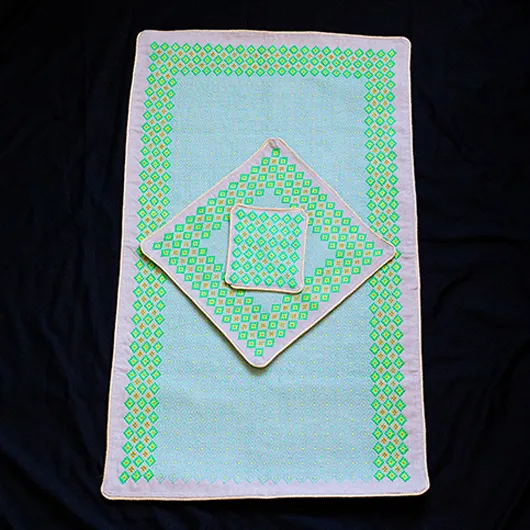 سجاده جانماز -سه تکه - سبز و فیروزه ای