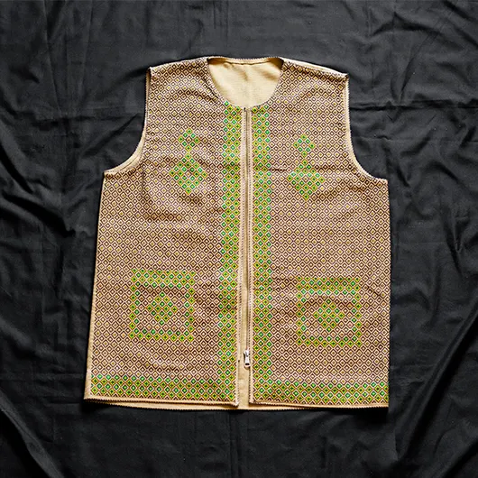 جلیقه سوزن دوزی طرح فاخر - رنگ قهوه ای-سبز